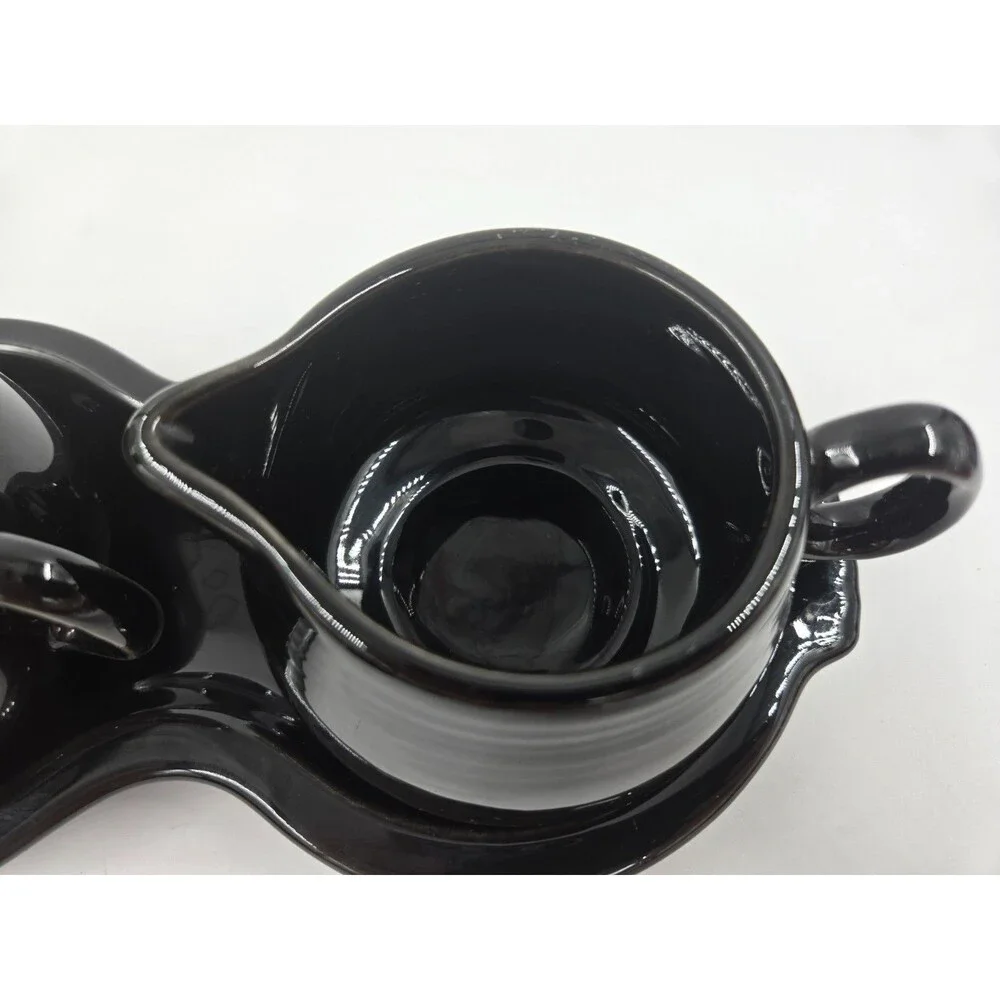 Fiesta Black Cream & Sugar Set Lid Tray Ceramic Fiestaware 4 Pieces